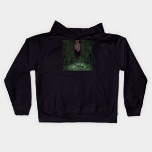 Digital collage and special processing. Mystic forest. Night, sky, stars. Light green. Kids Hoodie